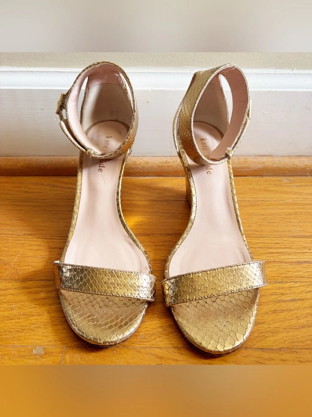 Kate Spade | Ronia Naked Wedge Heel Sandals Python Metallic Gold Size 5.5